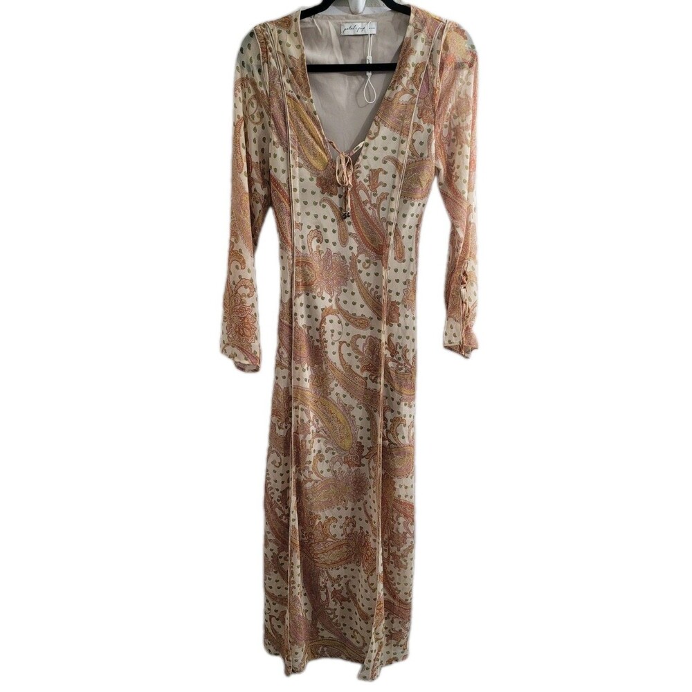 Petal & Pup Paisley Boho Maxi Dress Long Sleeve Tie Front Festival Cottagecore M